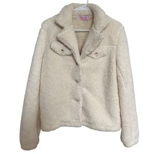 Pink Lily Ivory Faux Fur Button Jacket Teddy Shacket Cozy Winter M
